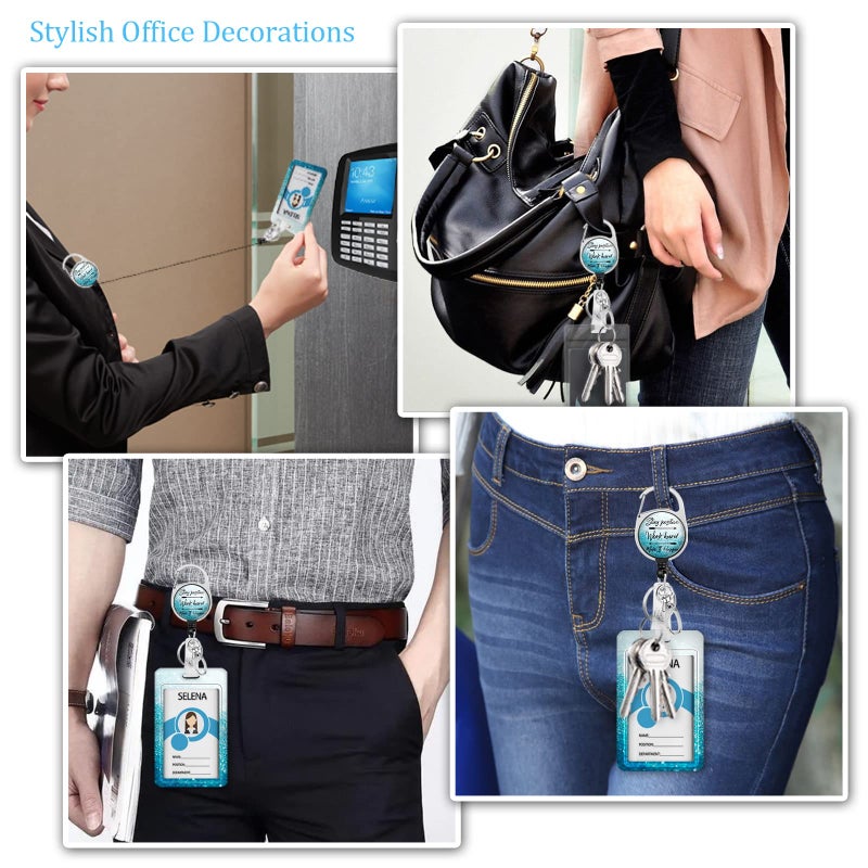 lebrocoli Blue Id Badge Holder  Badge Reel Retractable Keychain  Positive Card Holder with Carabiner Clip Heavy Duty  Id Name Tag Badge Case Protector Cover for Office Work Nurse Teacher Women Student Gifts - Image 3